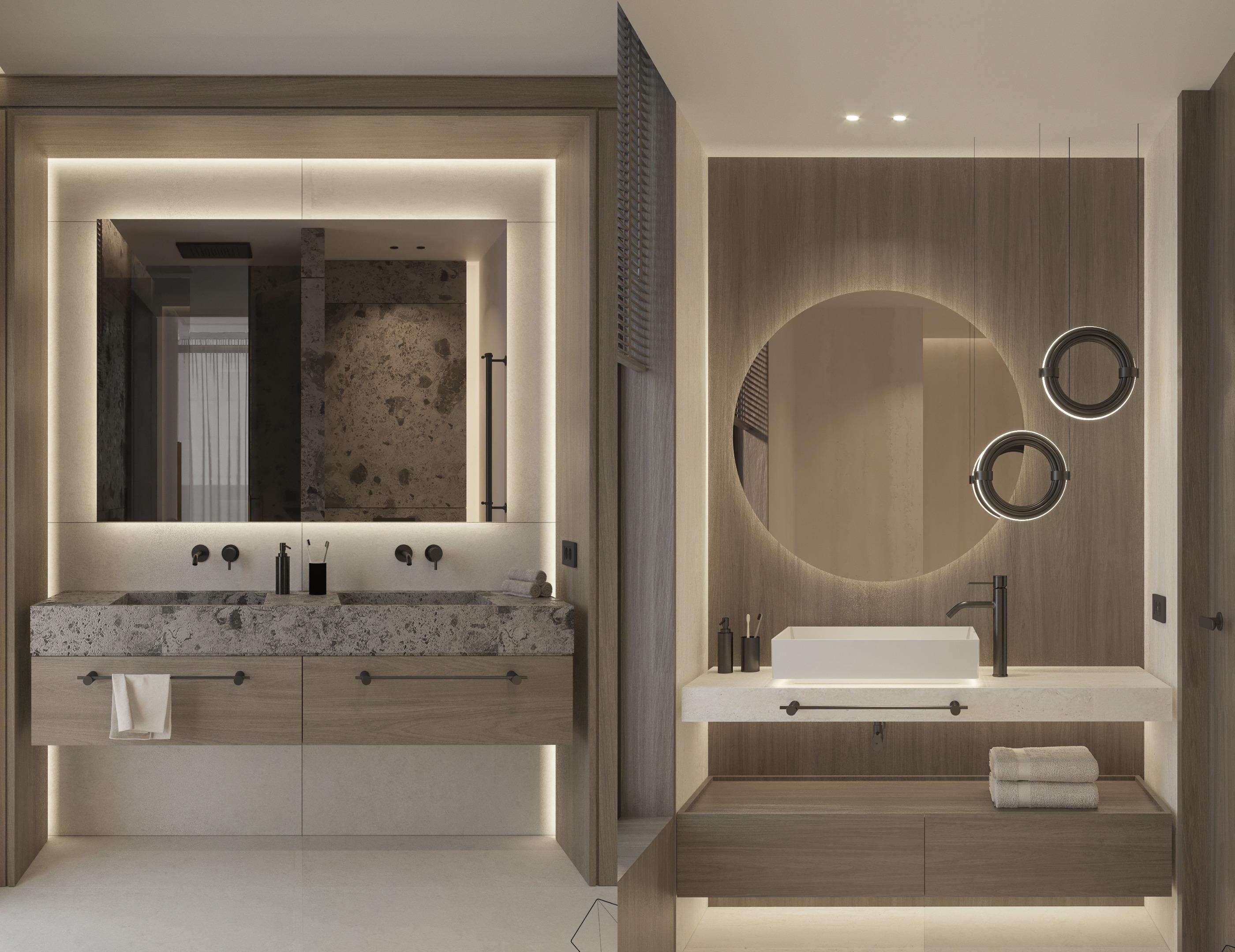 Shower room with large-format wall tiles in villa, Valle Romano