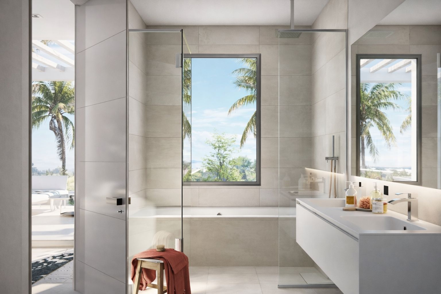 Bathroom with shower in new-build villa, Whater Gardens, Estepona