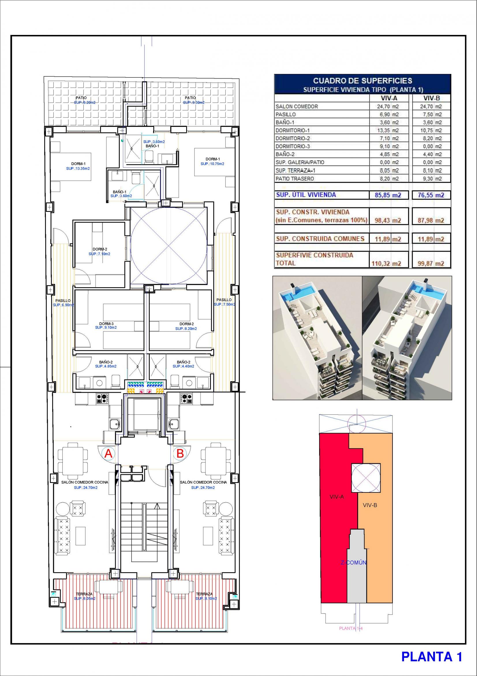 Floor plan of the 3-bedroom apartment in Playa del cura (view 17)
