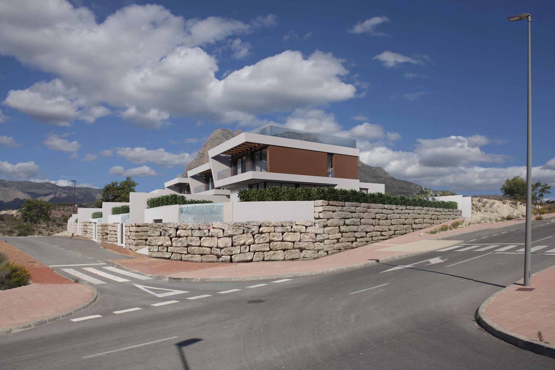 Garden and plot area of new-build villa, Golf Puig Campana, Finestrat