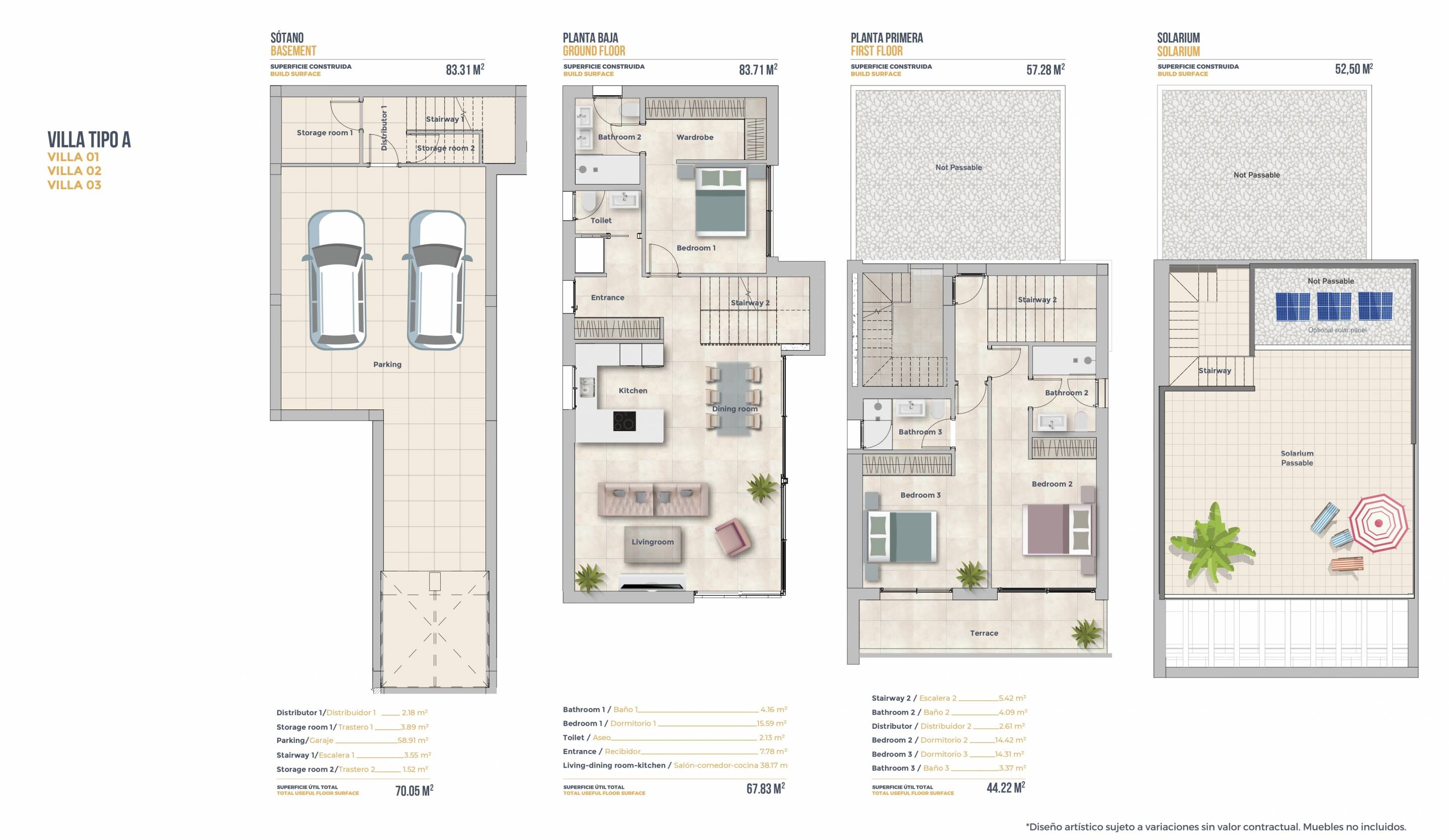 Floor plan of 3-bedroom new-build villa on 354m2 plot, Golf Puig Campana