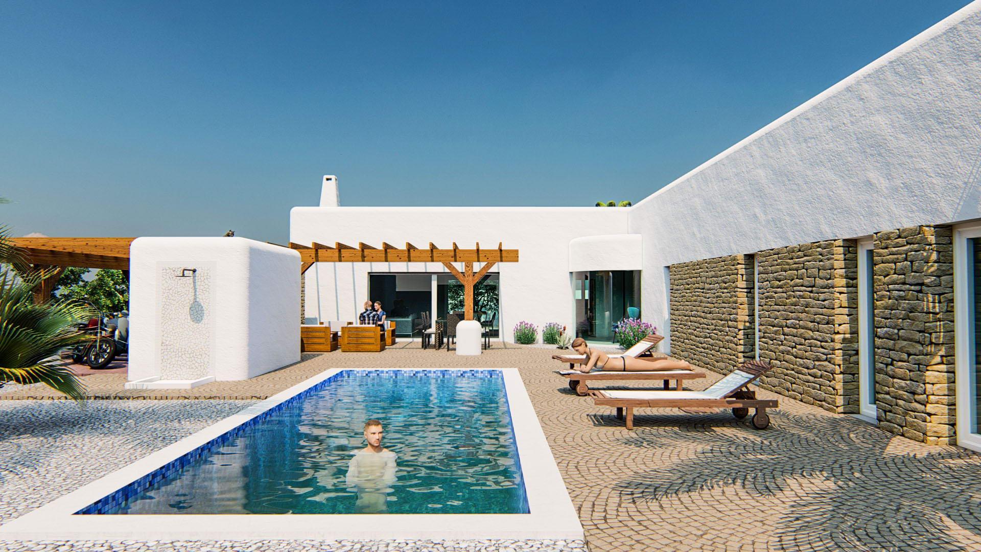 Side view of new-build villa exterior, Alfaz del Pi Pueblo-Urbanizaciones