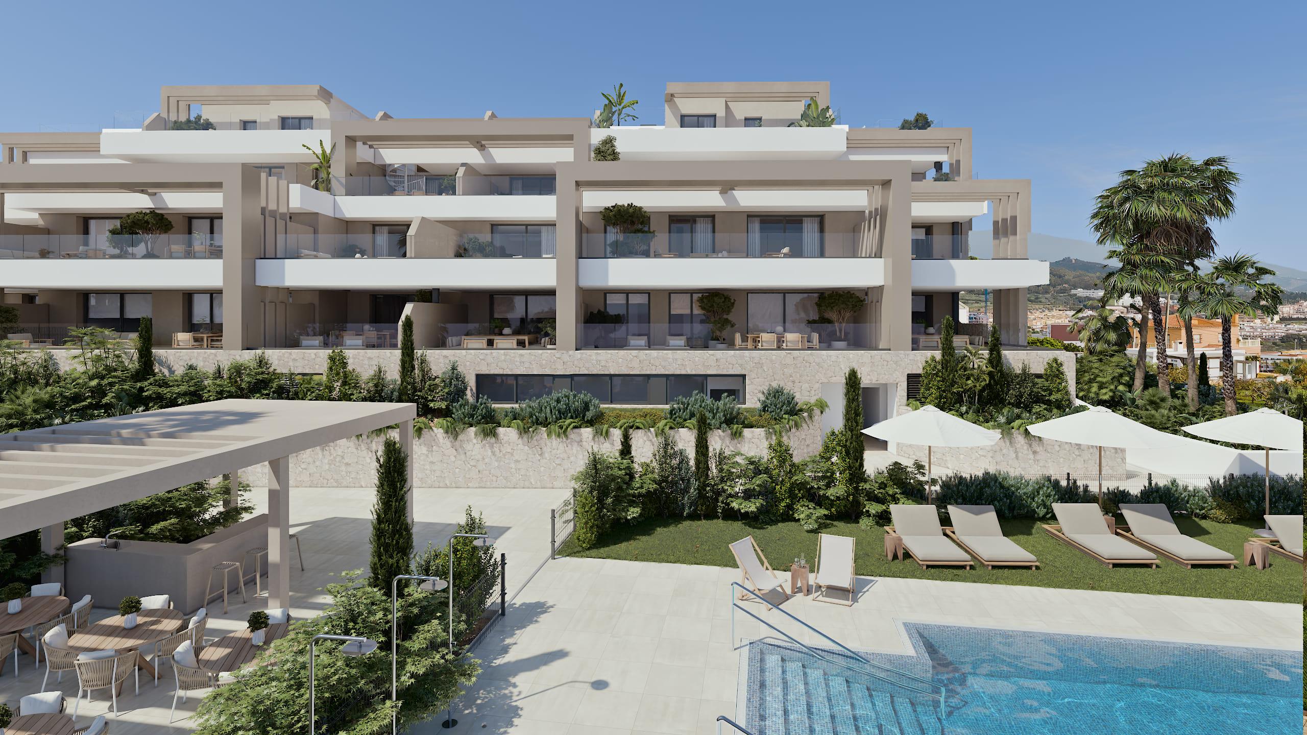 Outdoor terrace seating area, new-build penthouse, Las Mesas, Estepona