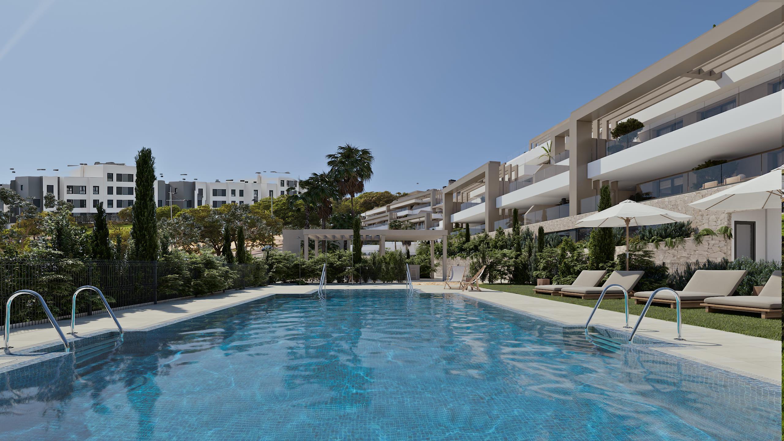Communal garden and landscaping in new-build development, Las Mesas