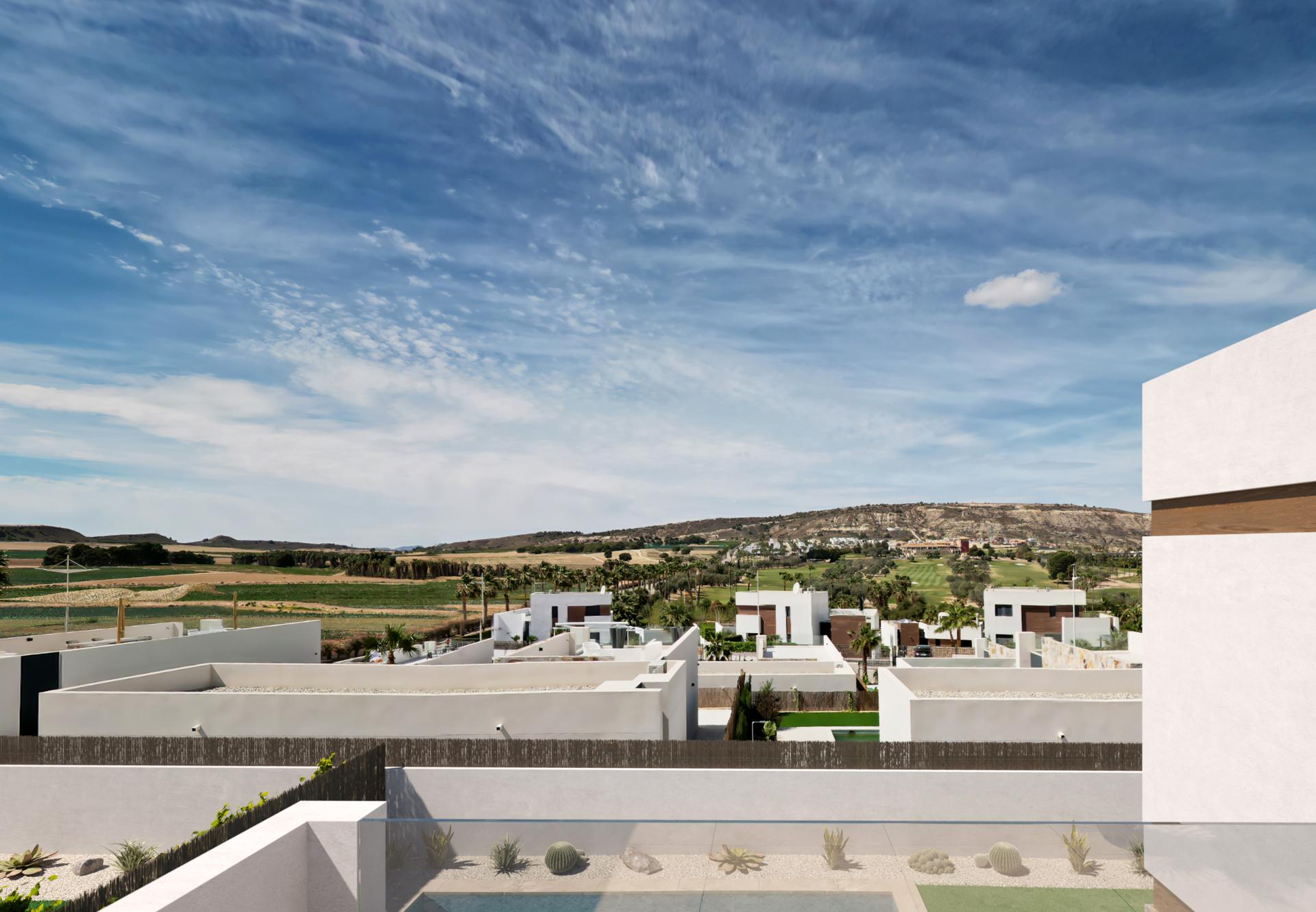 Front facade of 3-bedroom new-build villa in Algorfa
