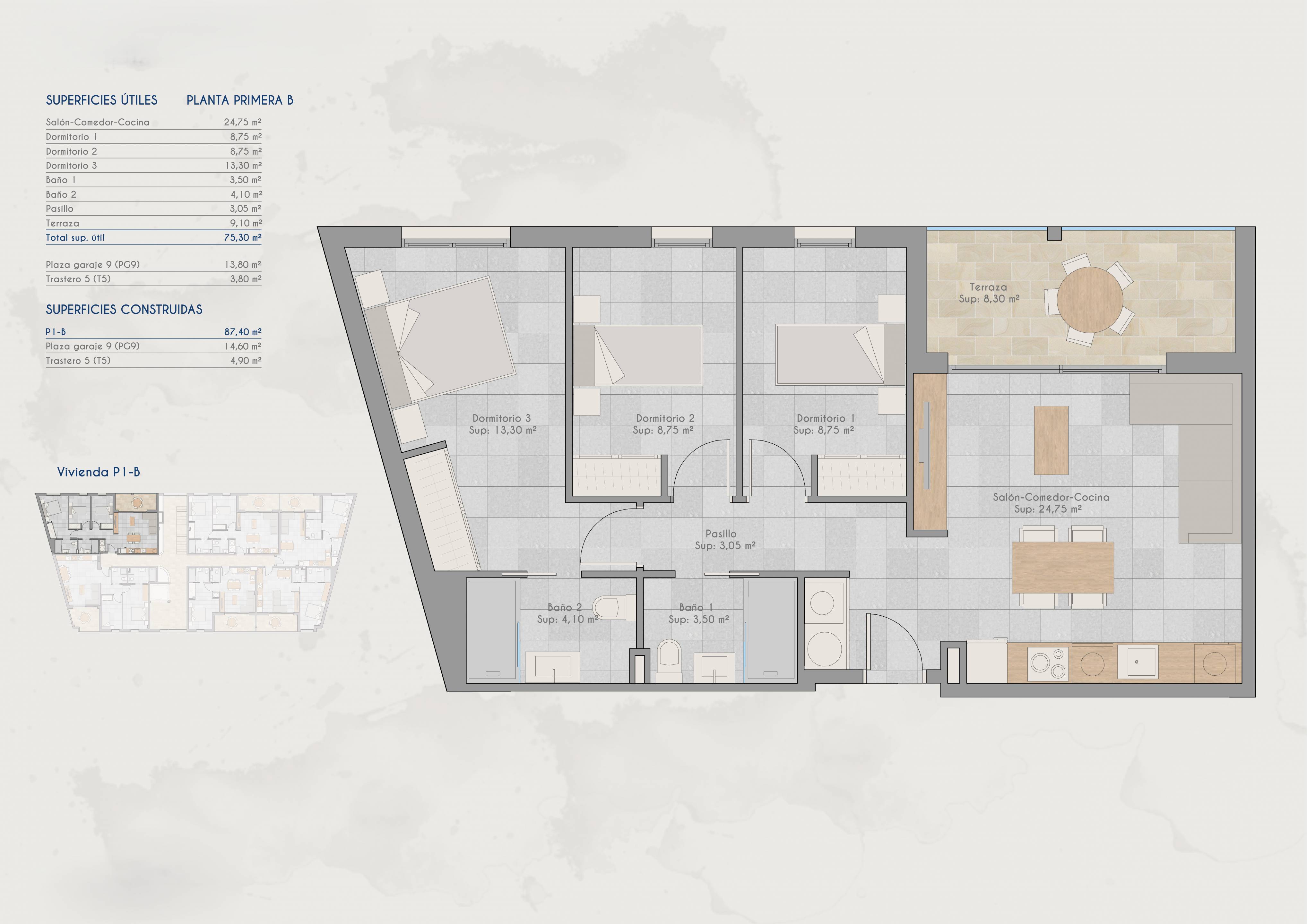 Floor plan of the 3-bedroom apartment in San Pedro Del Pinatar
