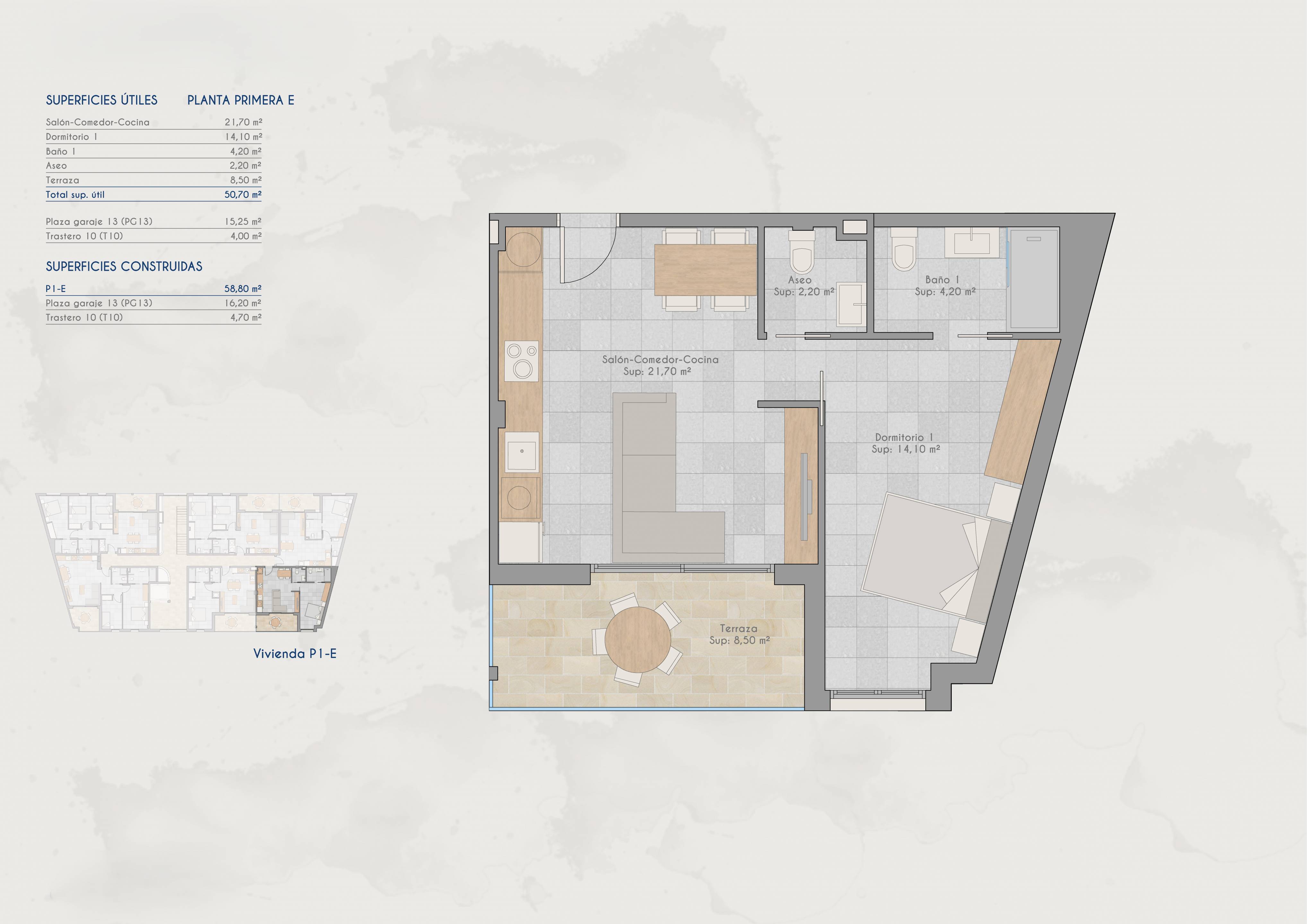 Floor plan of the 1-bedroom apartment in San Pedro Del Pinatar