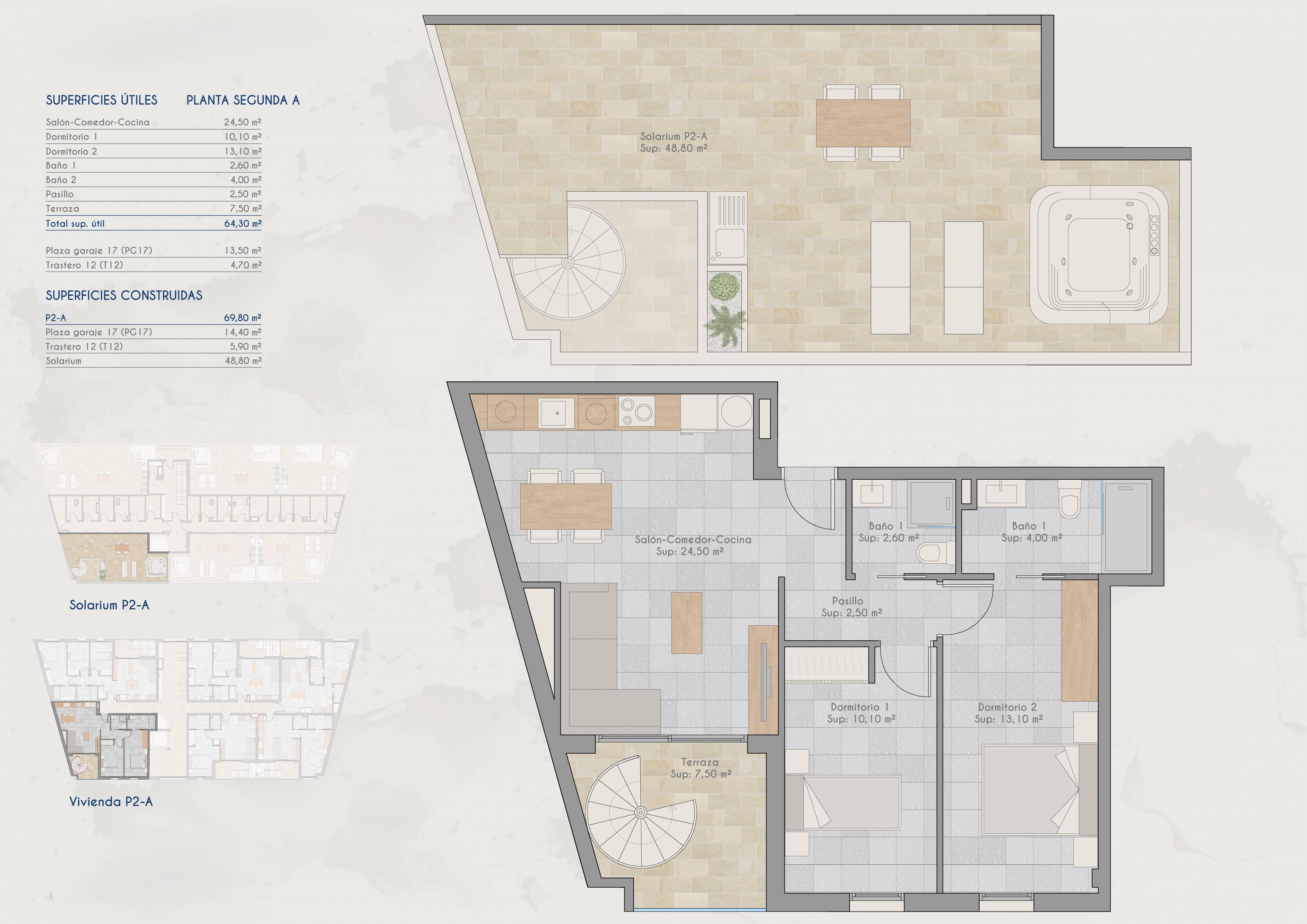 Floor plan of the 2-bedroom penthouse in San Pedro Del Pinatar