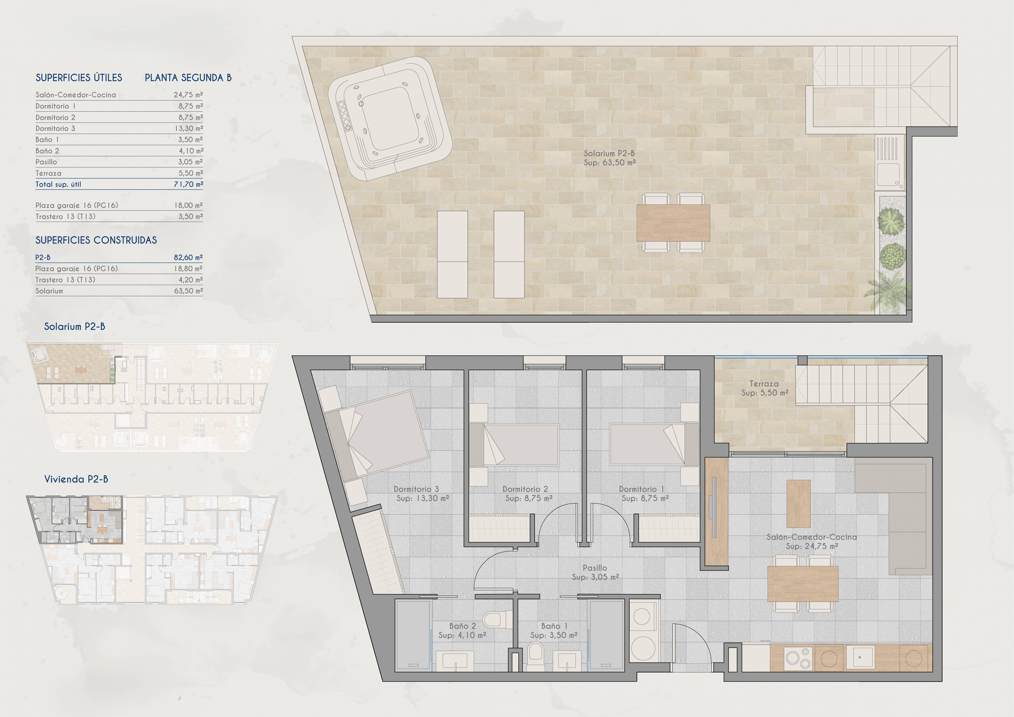 Floor plan of the 3-bedroom penthouse in San Pedro Del Pinatar