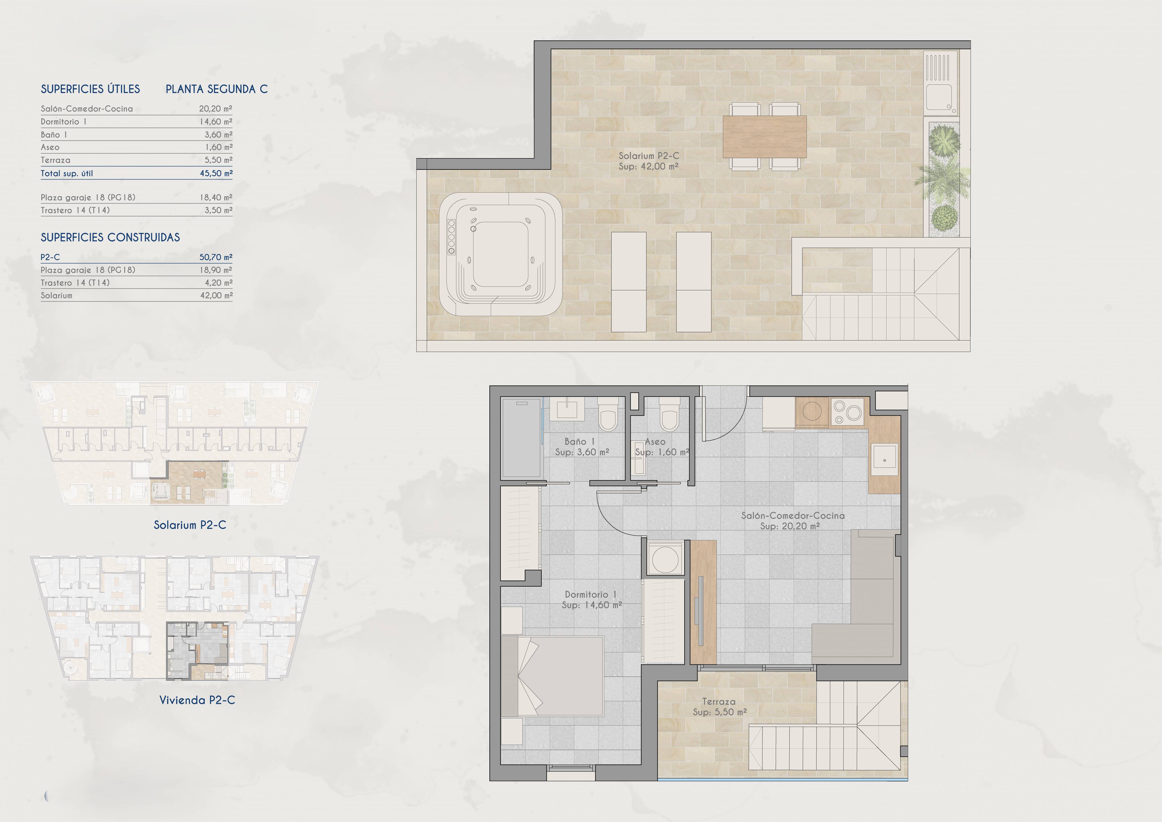 Floor plan of the 1-bedroom penthouse in San Pedro Del Pinatar