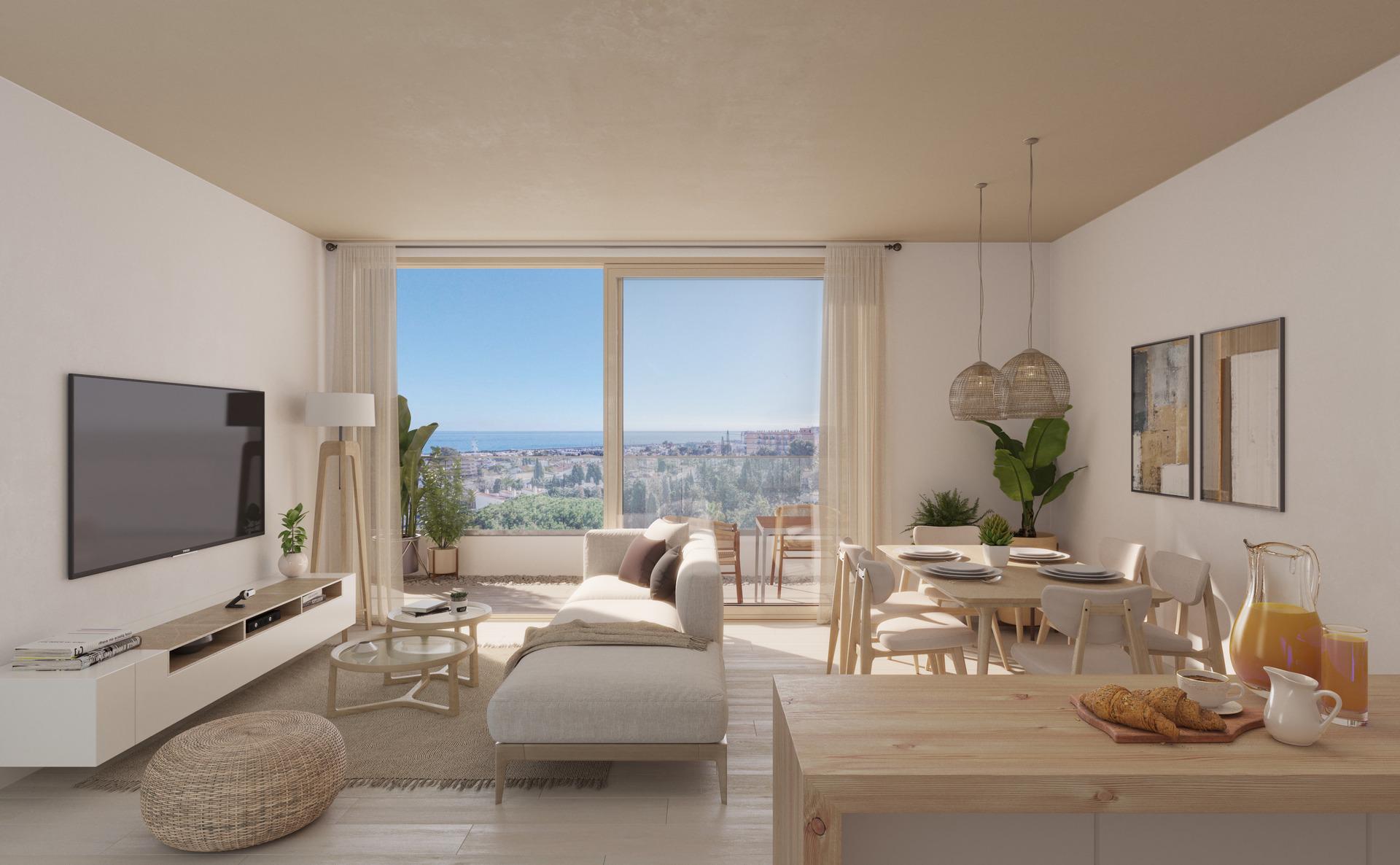 Living area in 2-bedroom new-build apartment, La Carihuela, Torremolinos