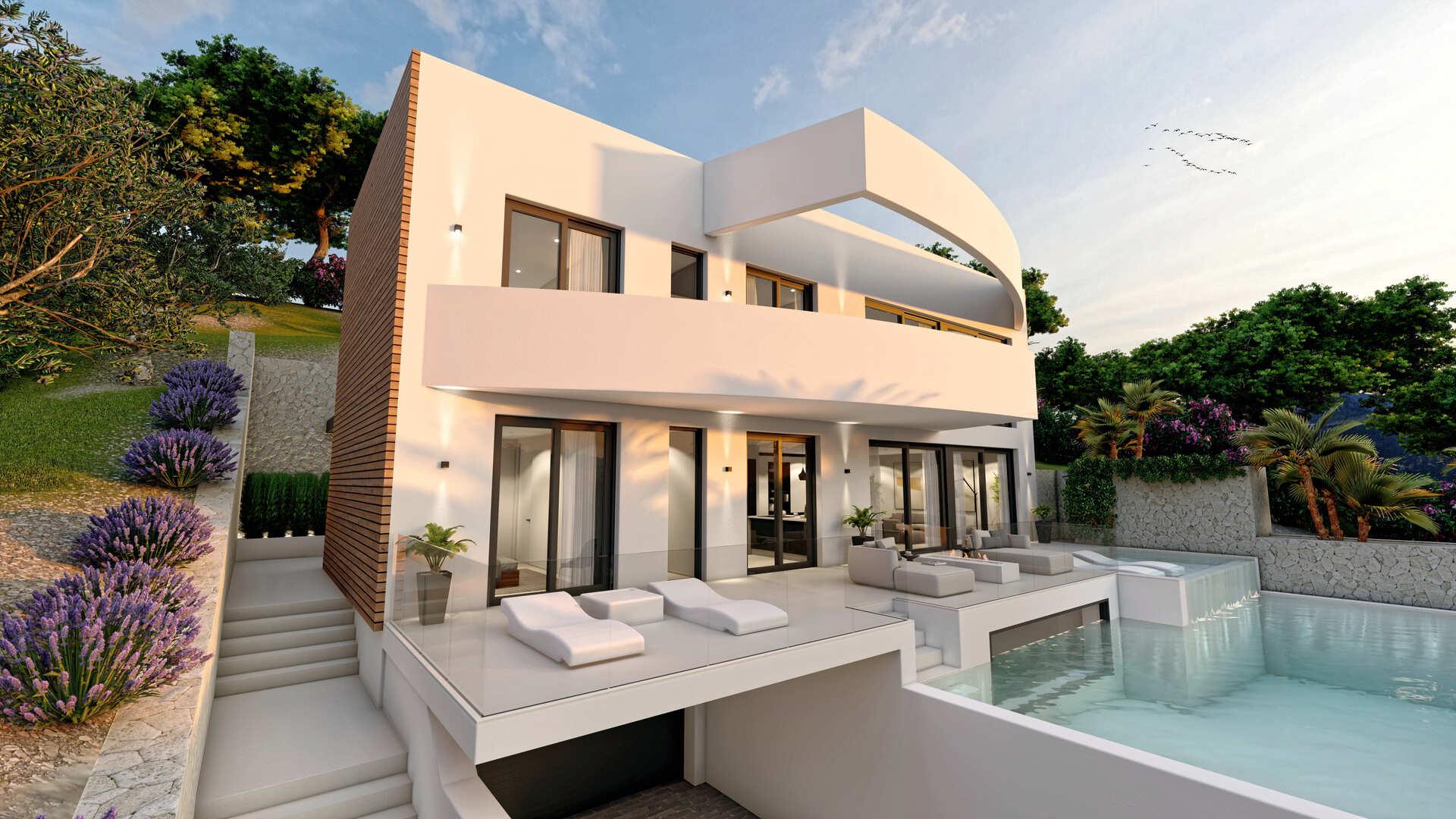Exterior facade of new-build villa, Altea la Vella, Altea