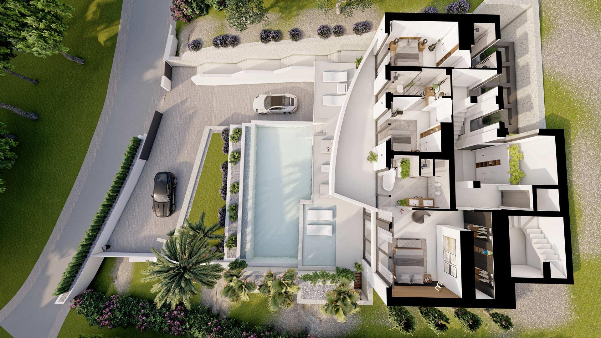 Pool area of new-build villa in Altea la Vella, Altea