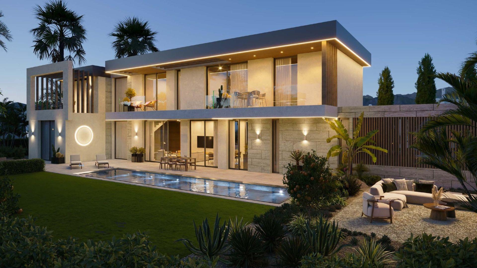 New-build villa for sale in Whater Gardens, Estepona - exterior front elevation and private plot