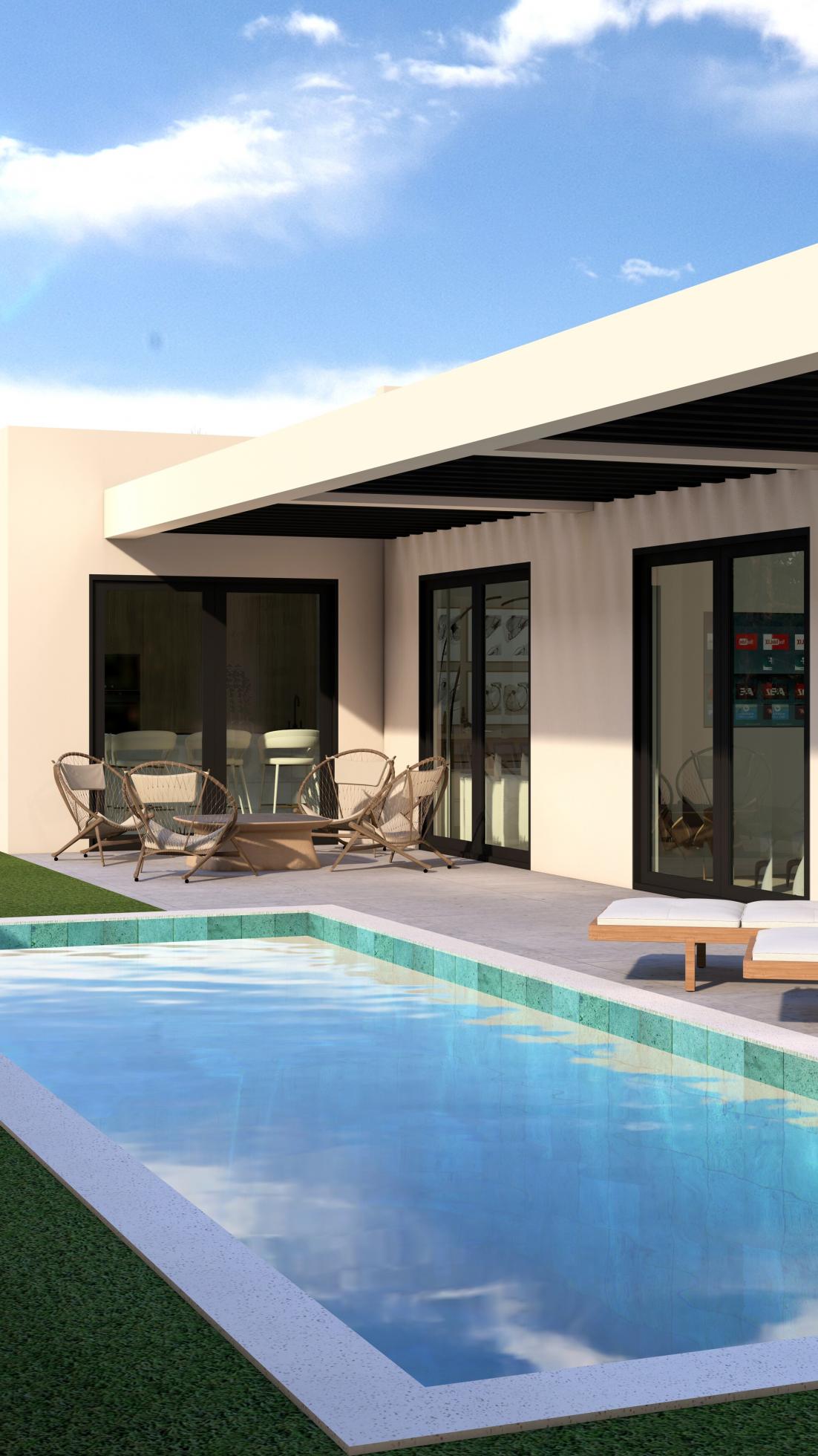 Detail of exterior cladding on villa, Camporrosso Village, Finestrat