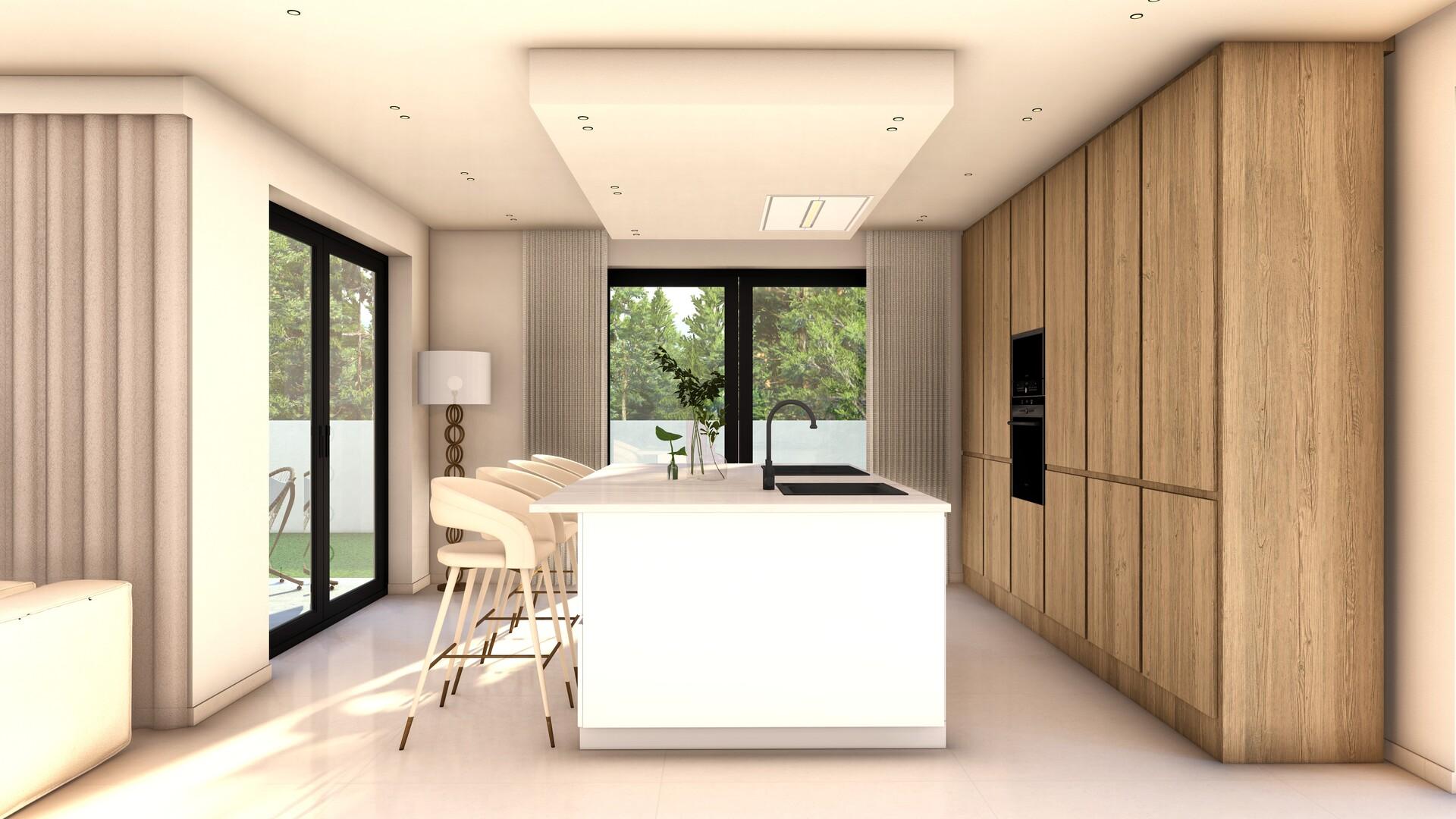 Open-plan living and dining area in new-build villa, Camporrosso Village