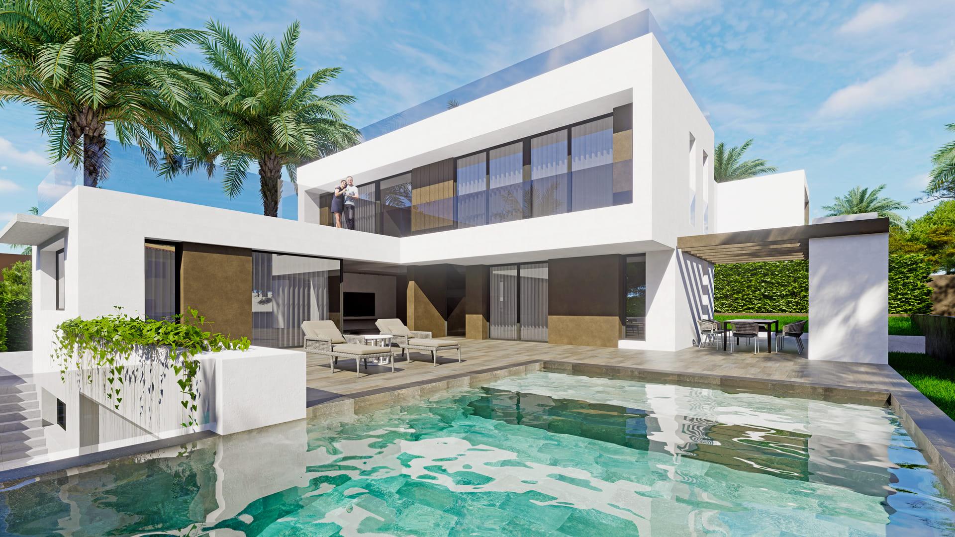 Side elevation of new-build villa on 700 m2 plot, Sierra Cortina, Finestrat