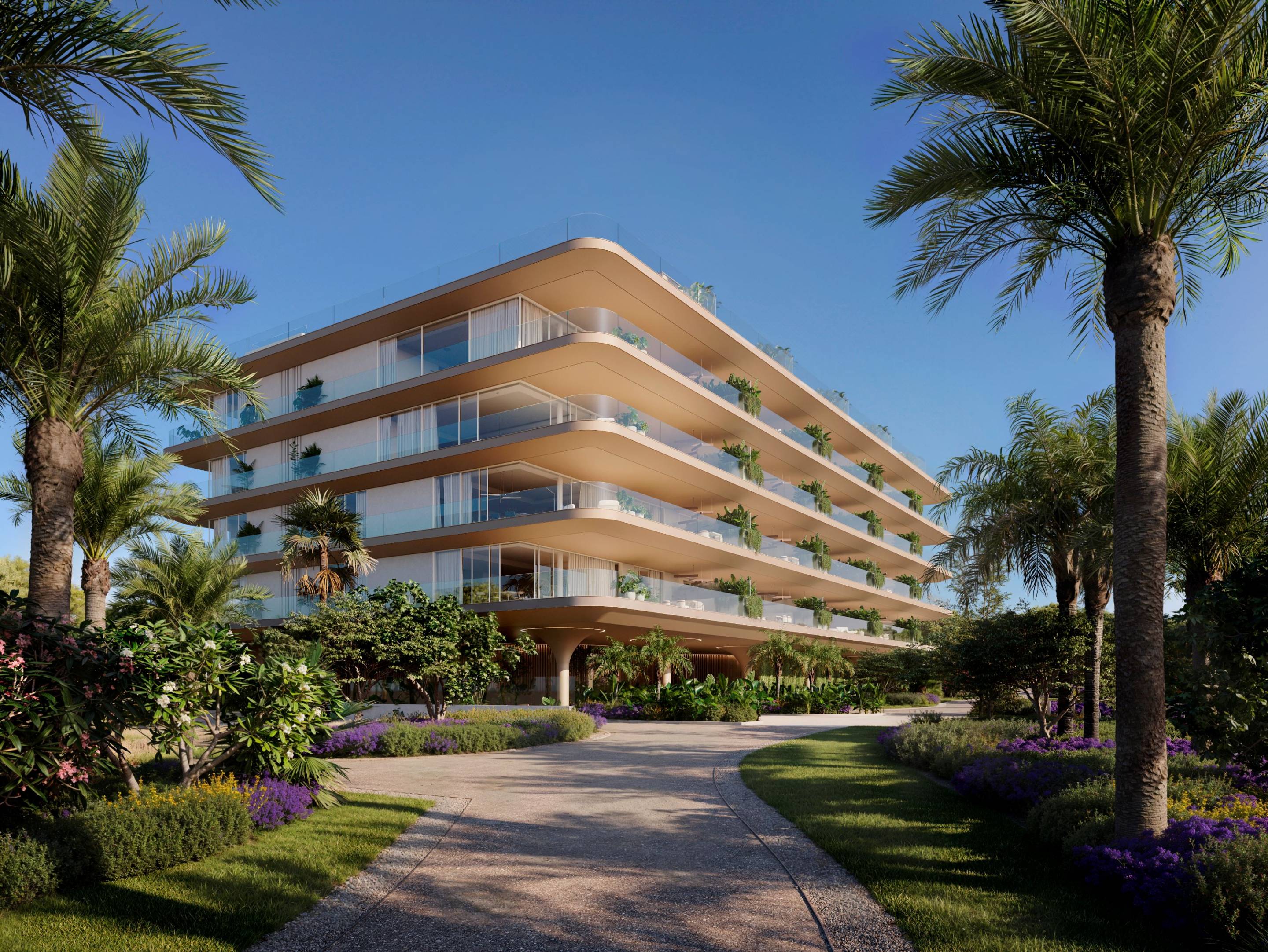 Evening exterior lighting at new-build development, Los Llanos