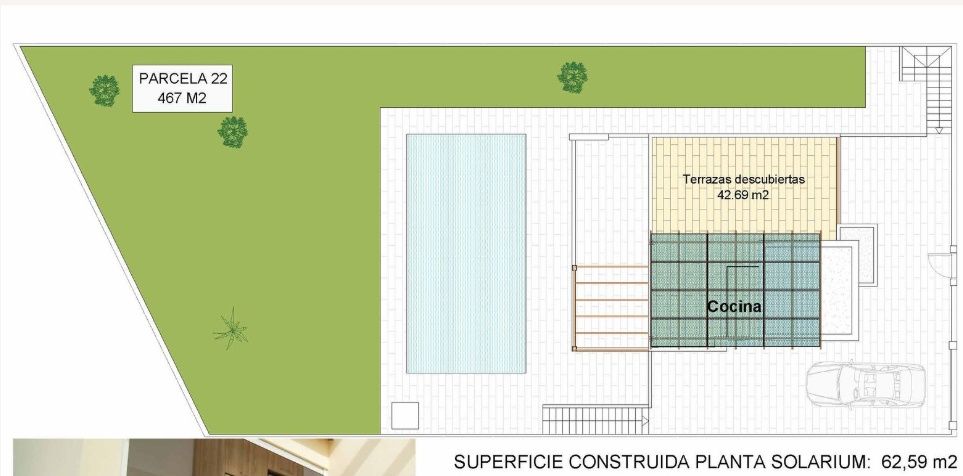 Site plan of 467m2 plot, new-build villa in La Marquesa, Rojales