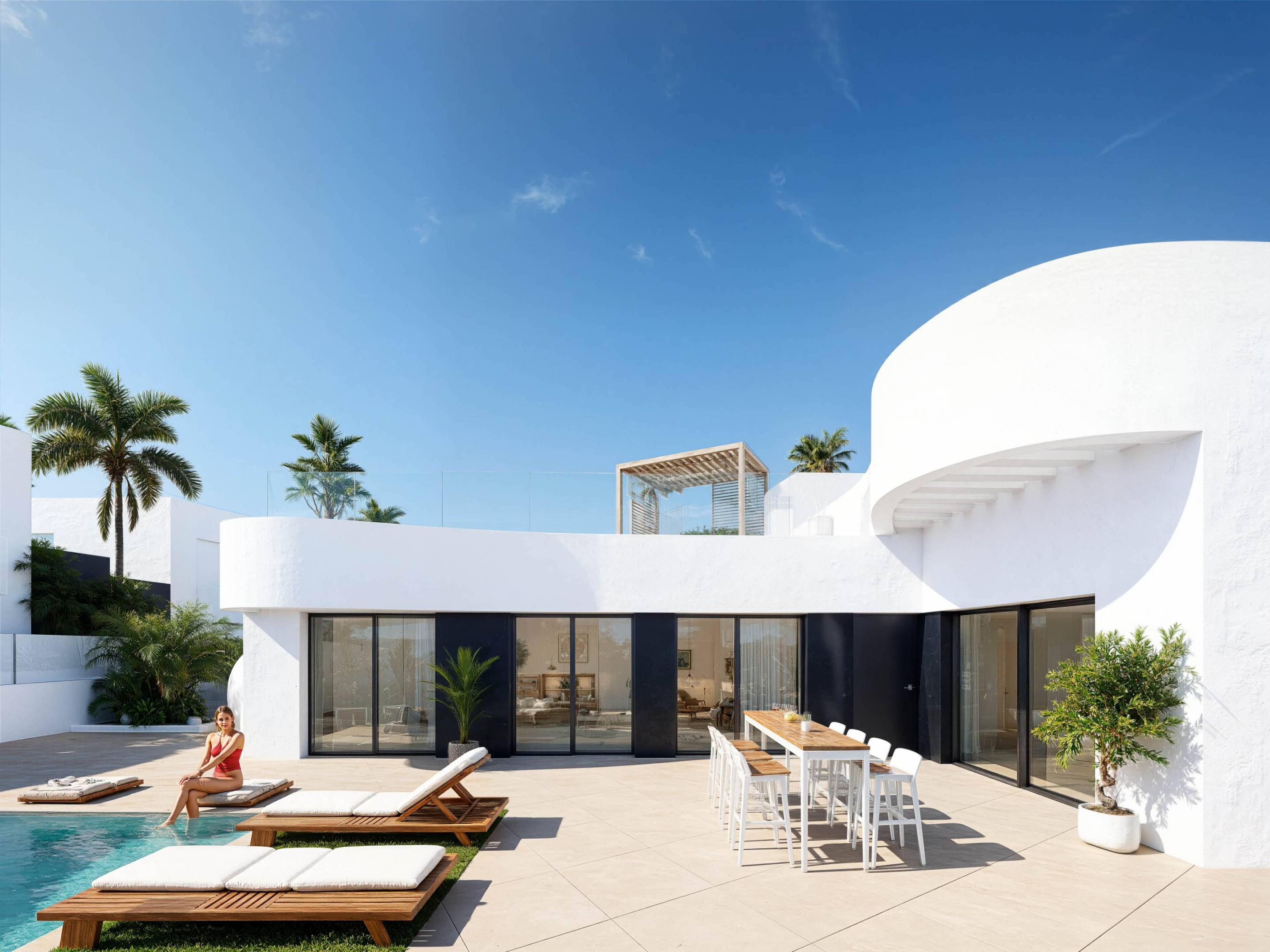 Side exterior of new-build villa, Algorfa, Alicante