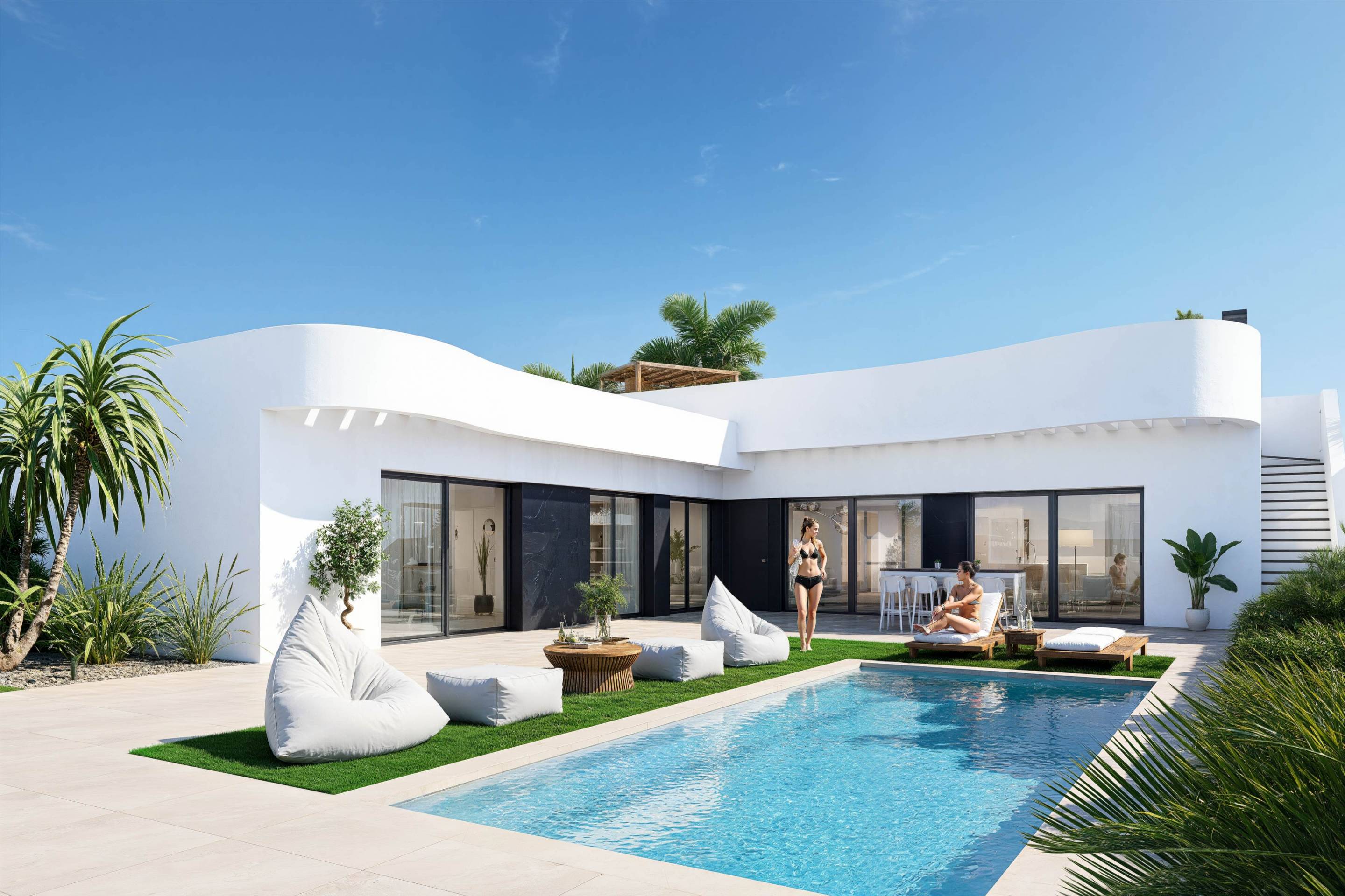 Front facade of 3-bedroom new-build villa in Algorfa