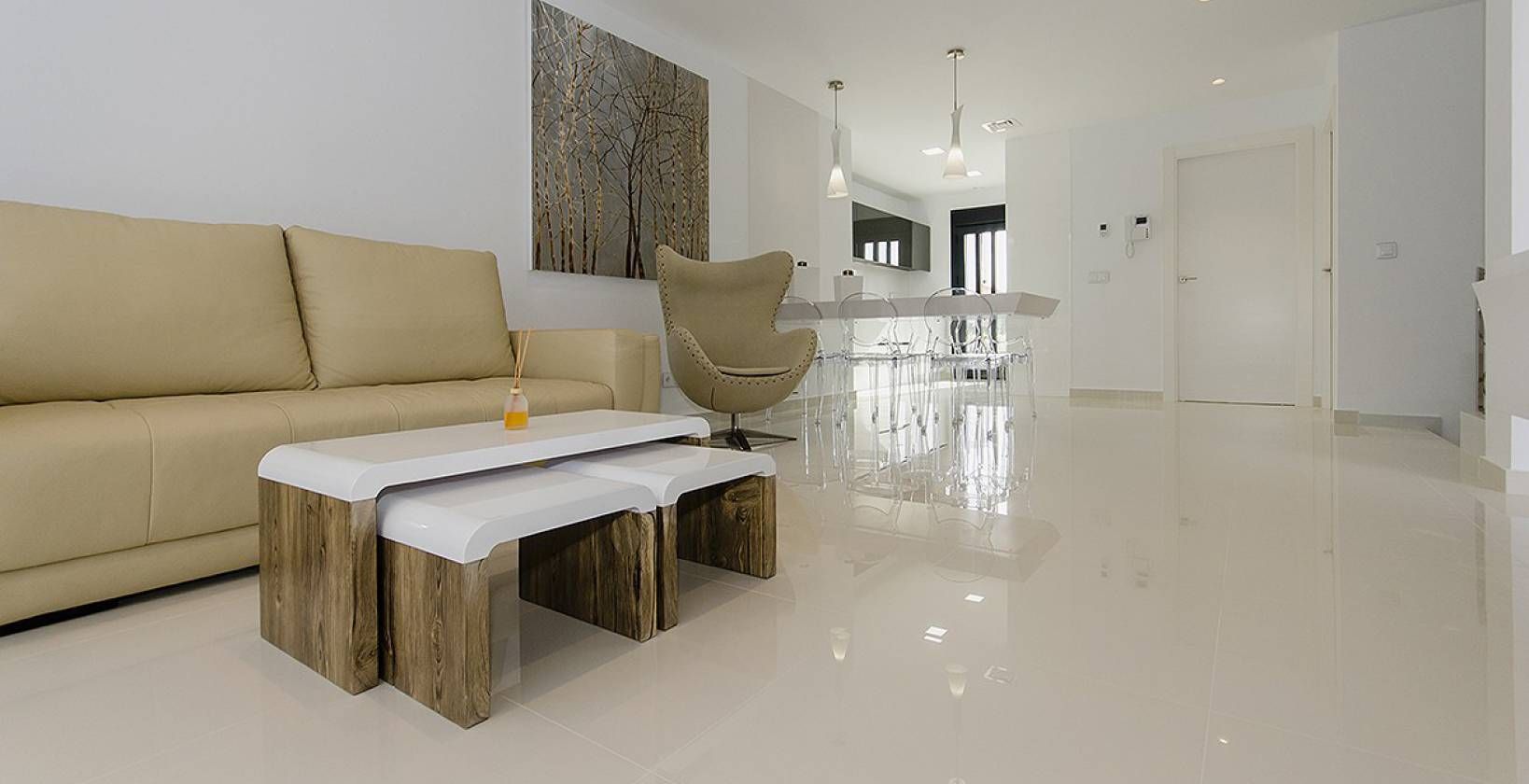 Dining area with access to terrace, new-build villa, Campoamor