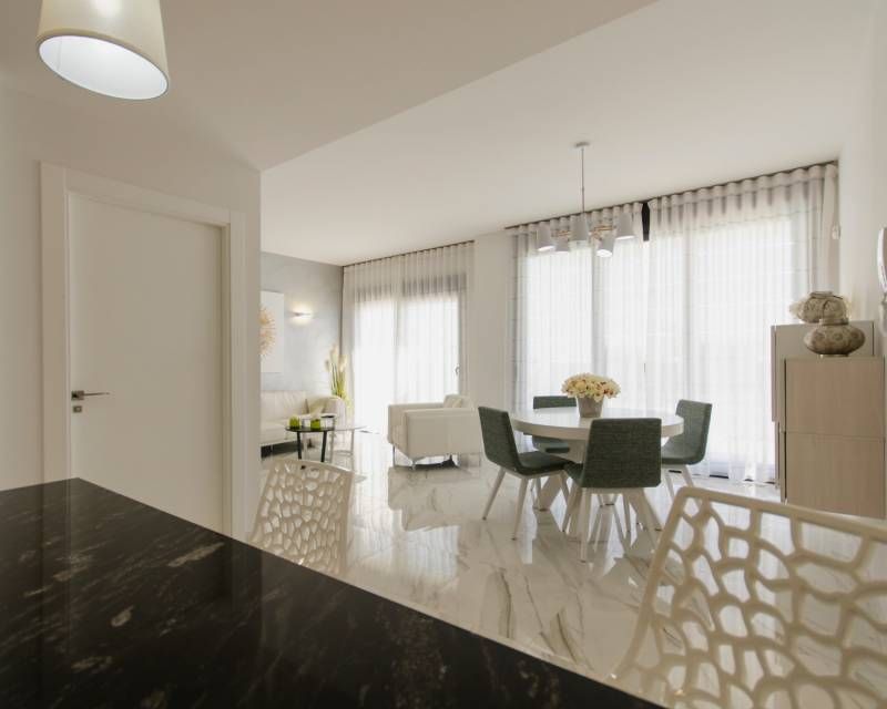 Covered terrace at new-build villa in Campoamor, Orihuela Costa