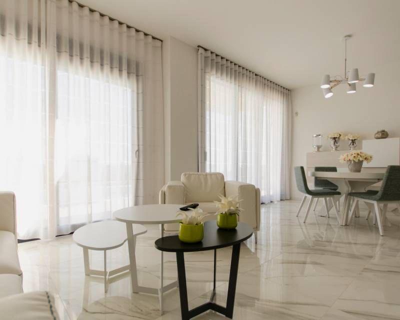 Side view of new-build villa exterior in Campoamor, Orihuela Costa