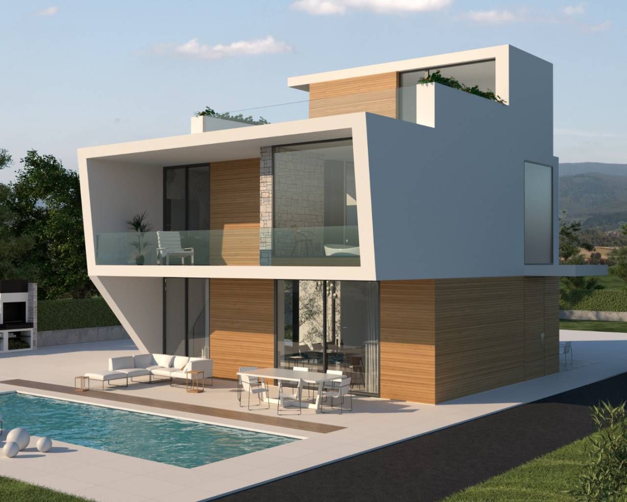 Interior render of kitchen area in new-build villa, Campoamor