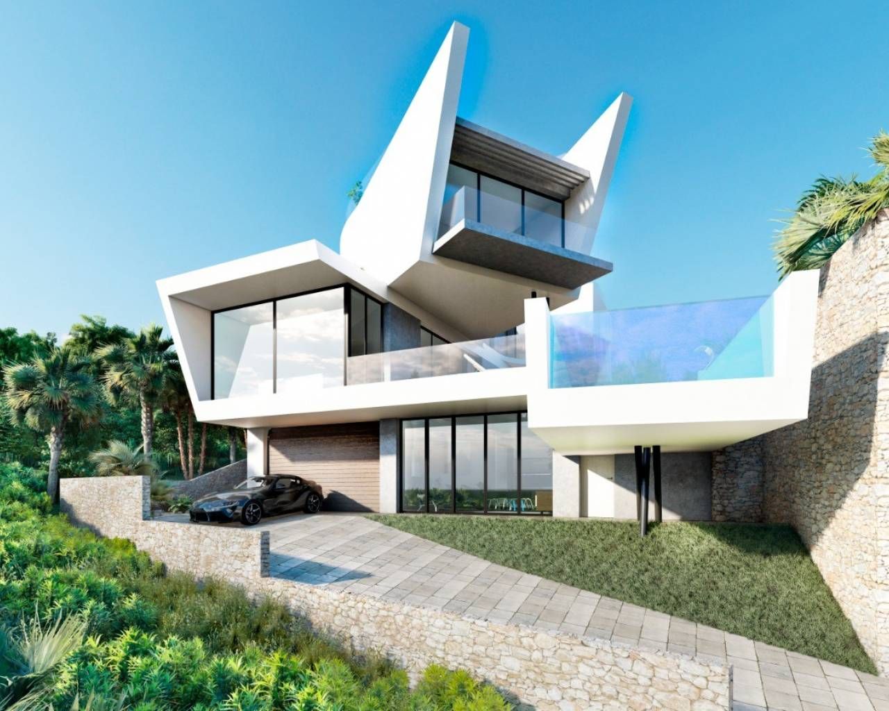Interior render of master bedroom in new-build villa, Campoamor