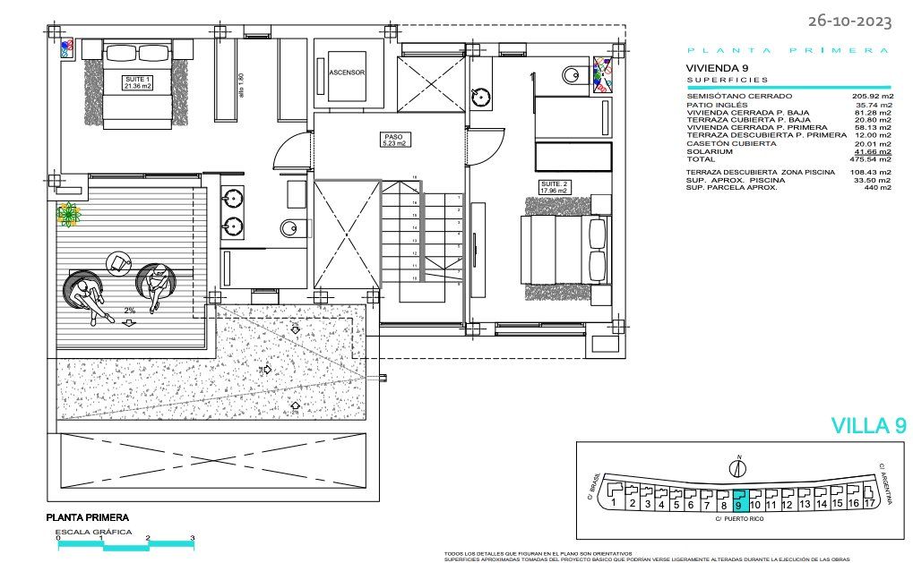 Floor plan - first floor of 4-bedroom villa in Camporrosso Village, Finestrat
