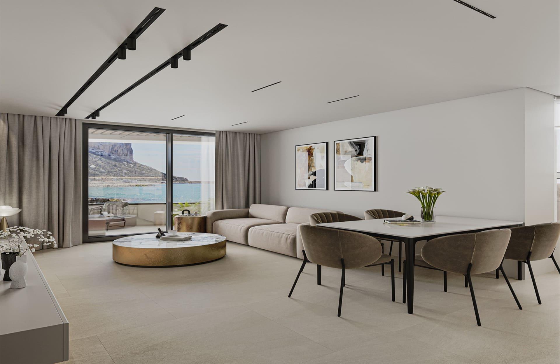 Kitchen worktop and appliances in new-build apartment, Ifach