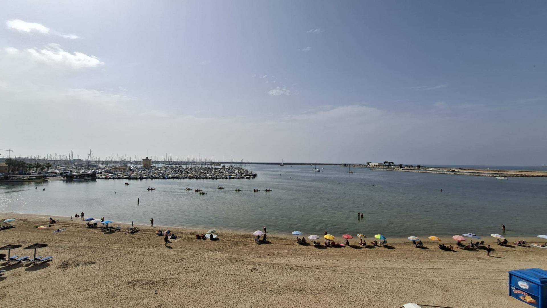 Aerial view showing beachfront building location on Playa del Acequion, Torrevieja