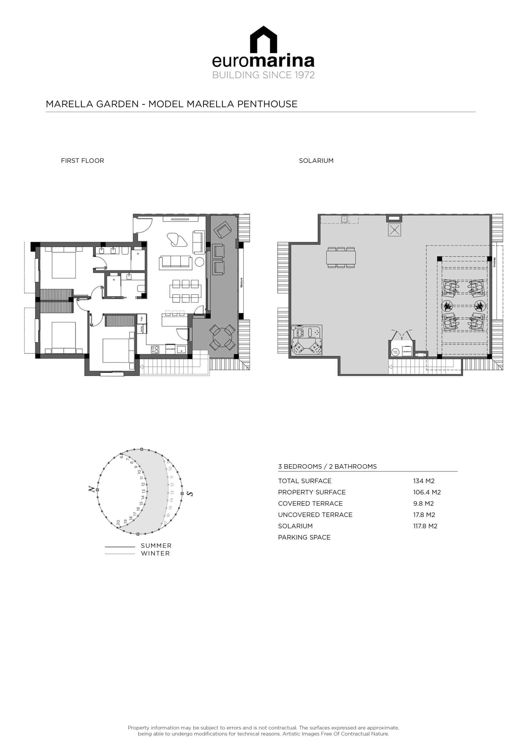 Floor plan of the 3-bedroom penthouse in Ciudad Quesada