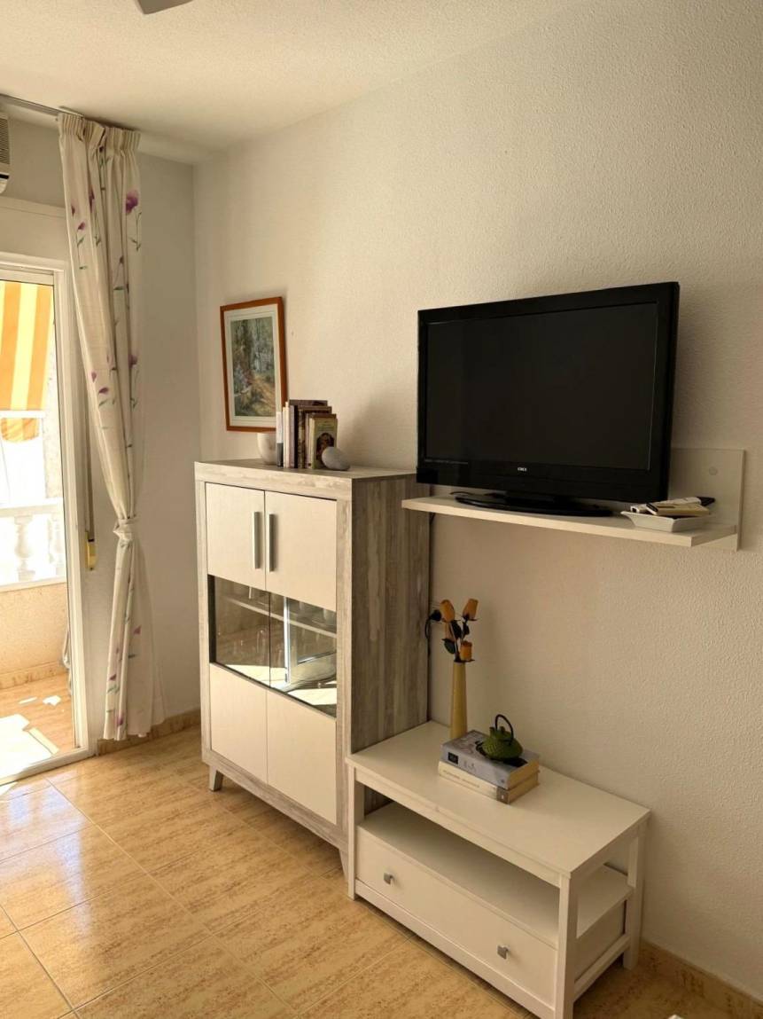 Living room in 1-bedroom penthouse, Acequion, with south-facing window and tiled floor